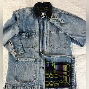 Vintage Bugle Boy Denim Barn Jacket Fleece Lined Corduroy Collar Size M
